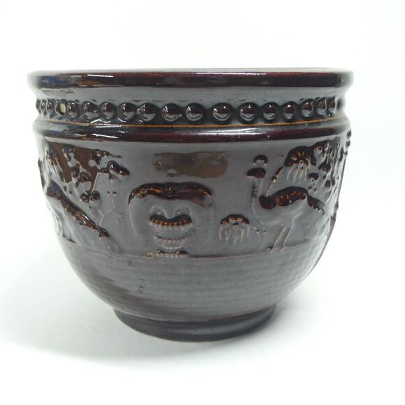 Peacock at the Fountain Brush McCoy Jardiniere Planter Pot Brown Vintage - Picture 1 of 14